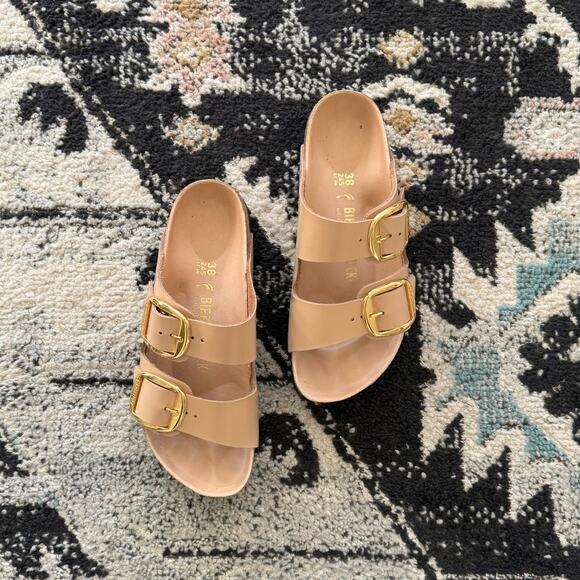 Birkenstock Arizona Big Buckle High Shine Sandals New Beige - Picture 3 of 5